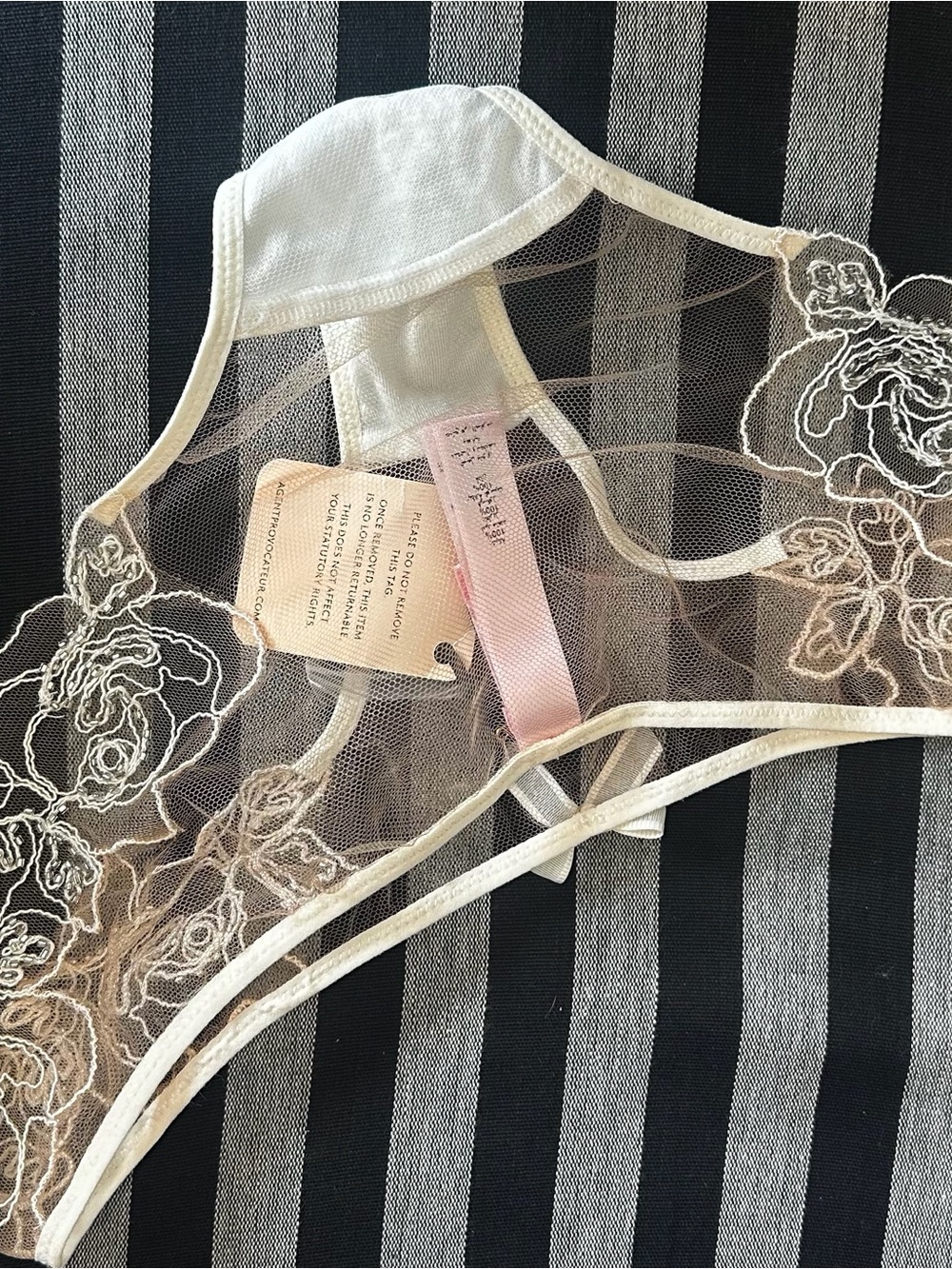 Agent Provocateur Sheer Floral Lace Detail Bikini Panty in Ivory Nude - Picture 3 of 8